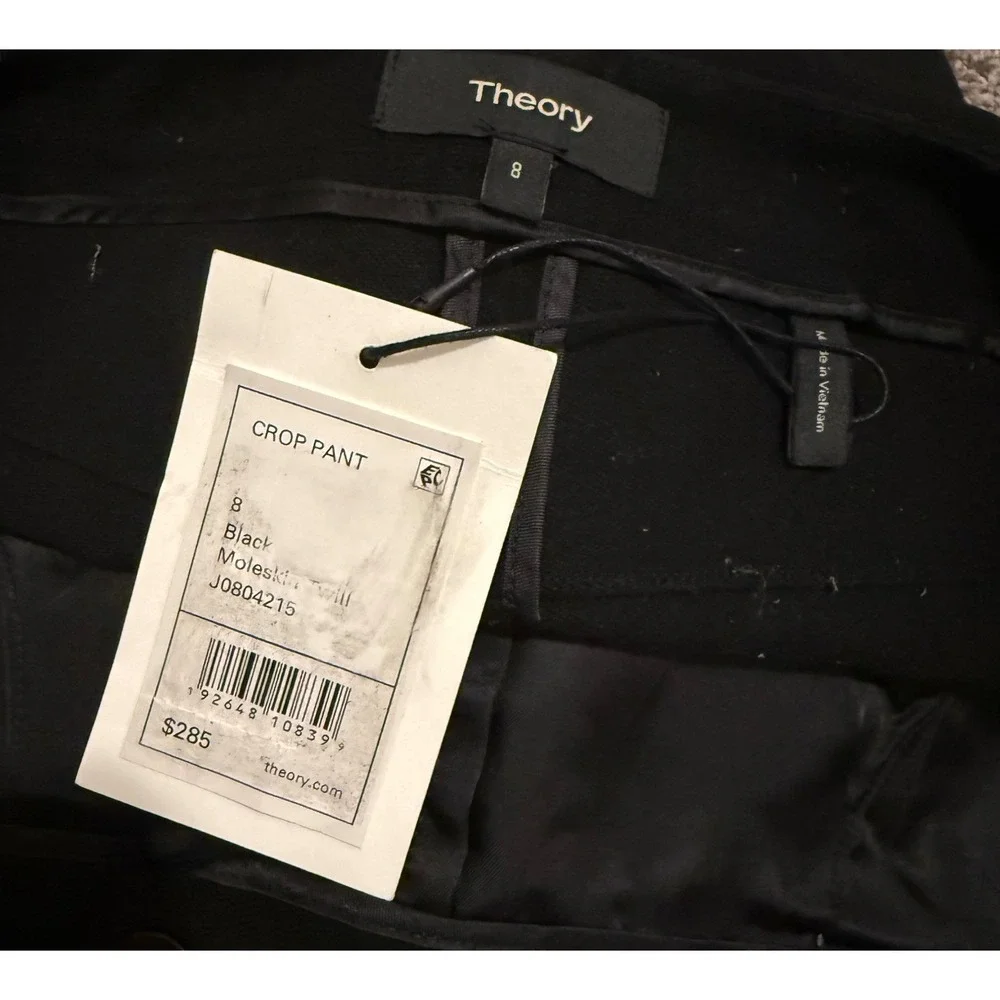Theory Womens Black Moleskin Twill Crop Pant Straight Leg Size 8 J0804215 NWT
